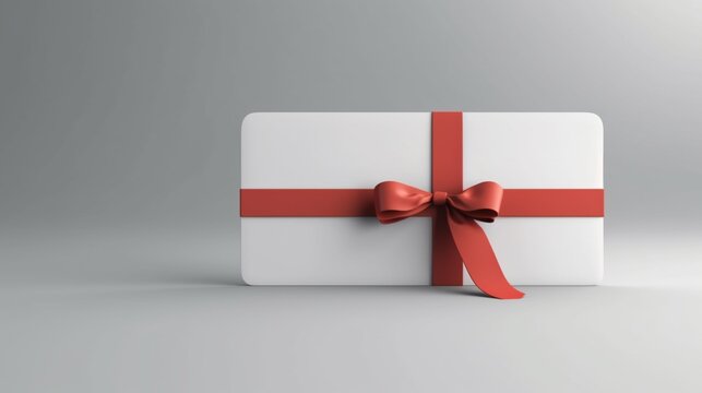 Blank white gift voucher with red ribbon bow or empty Ai Generative