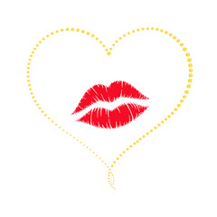 red lips with golden heart