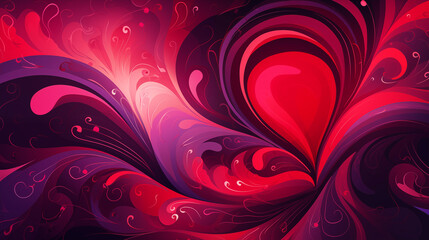 Illustration on the theme of Valentine's Day in red and pink tones with the image of hearts in the form of a background for gift cards and design works.