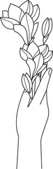 Hand Holding Flowers Outline