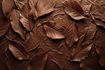 Cocoa texture background. Abstract golden plant. Art line ornament. Organic dark chocolate. - obrazy, fototapety, plakaty