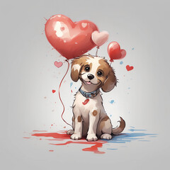 love illustration, cute and adorable puppy, heart balloons for mother’s day, valentine’s day and mother’s day celebration, dog of valentine’s day, illustration of valentine’s day dogs