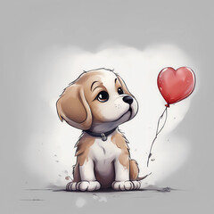 valentine’s day and mother’s day celebration, illustration of valentine’s day dogs, heart balloons for mother’s day, cute and adorable puppy, dog of valentine’s day, love illustration