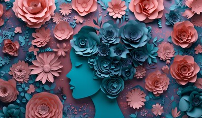 Beautiful woman face made of paper flowers. International Women's Day Concept