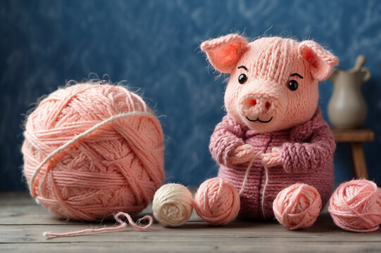 Cute knitted pig character