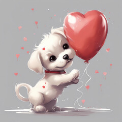 love illustration, dog of valentine’s day, cute and adorable puppy, valentine’s day and mother’s day celebration, illustration of valentine’s day dogs, heart balloons for mother’s day
