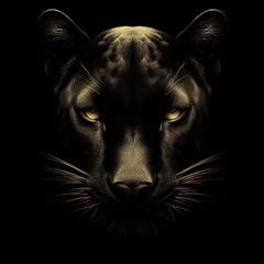 Plexiglas foto achterwand Beautiful black panther portrait on black background  © Denis Agati