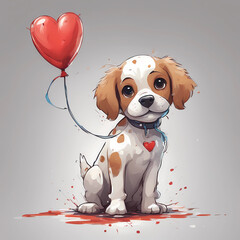 illustration of valentine’s day dogs, cute and adorable puppy, valentine’s day and mother’s day celebration, heart balloons for mother’s day, love illustration, dog of valentine’s day