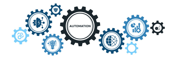 Automation banner web icon vector illustration concept for robotic technology innovation systems with icon of process, digital, reliability, productivity, and improvement