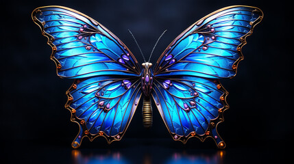 3d rendering of the blue majestic butterfly on a dark blue background. abstract butterfly, monarch butterfly