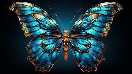 3d rendering of a blue majestic butterfly on a dark blue background,  colorful butterfly, abstract butterfly, butterfly wings