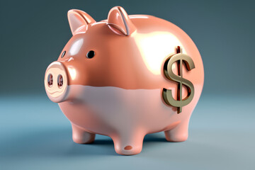 3D Rendered Pink Piggy Bank with Dollar Sign Emblem Isolated on a Solid Blue Background