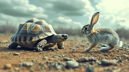 Foto op Aluminium tortoise leading in a hare race in strategy and leadership concept © Jennifer