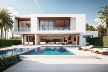 Residential architecture exterior home design of modern villa with pool and white wall