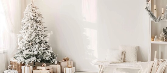 Minimalist interior with clean white Christmas tree decorations