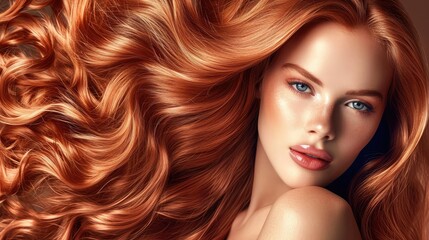 Naklejka premium Beauty girl with long and shiny wavy Hair ,coloring and toning, shatush and balayash . Beautiful woman model with curly hairstyle