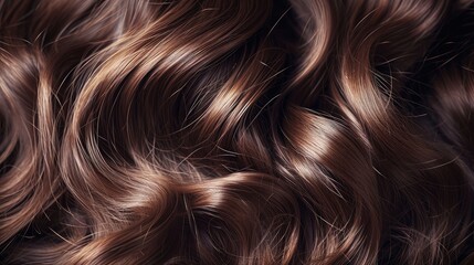 Naklejka premium closeup view of a bunch of shiny curls brown hair.