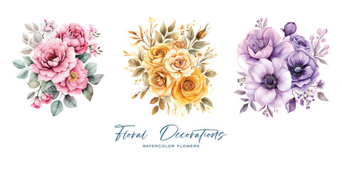 An elegant and beautiful watercolor flower is very suitable for wedding decoration purposes or as a wedding invitation element - obrazy, fototapety, plakaty