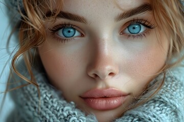 beautiful woman model posing for conceptual photo. woman with black hair and blue eyes close up portrait
