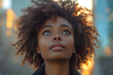 young african american business woman looking up. portrait of a person