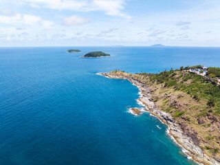 Top view Sea Shore at Phuket Thailand beautiful seacoast and open sea in summer season, Nature environment and Travel background