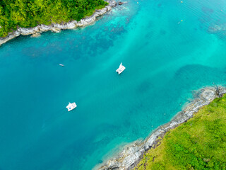 Aerial view seashore with mountains at Phuket Thailand, Beautiful seacoast view at open sea in...