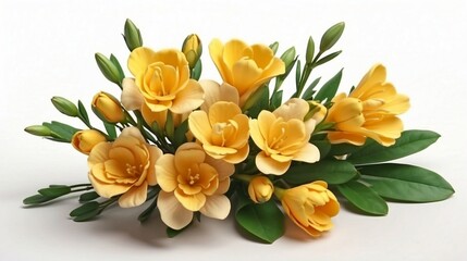 Fototapeta premium Bouquet of freesia flower plant with leaves isolated on white background. 3D rendering. valentine's day, wedding day created with generative ai 