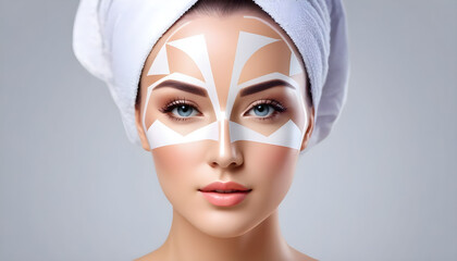 Low poly female human face laser skin treatment. rejuvenation procedure beauty salon care. clinic medicine beauty skin care ads model created with generative ai	