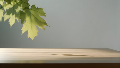 Naklejka na ściany i meble Empty wooden table in a clean, elegant modern indoor home interior