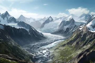  Glacier in Mountains which Decreases over Time, Exposed Rocks and Melt Water, Concept of Melting Glaciers © Lazartivan