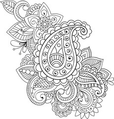 Doodle floral pattern in black and white. Page for coloring book: very interesting and relaxing job for children and adults. Zentangle drawing