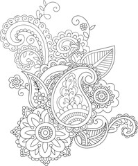 Doodle floral pattern in black and white. Page for coloring book: very interesting and relaxing job for children and adults. Zentangle drawing