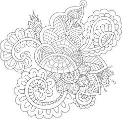 Doodle floral pattern in black and white. Page for coloring book: very interesting and relaxing job for children and adults. Zentangle drawing