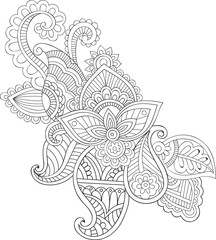 Fototapeta premium Doodle floral pattern in black and white. Page for coloring book: very interesting and relaxing job for children and adults. Zentangle drawing