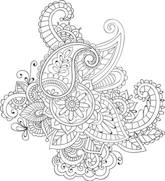 Doodle floral pattern in black and white. Page for coloring book: very interesting and relaxing job for children and adults. Zentangle drawing