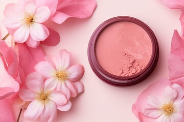 Obraz na płótnie Canvas Clay Blush Mockup, Soft Pink Cosmetic Powder in a Jar for Natural Beauty Looks