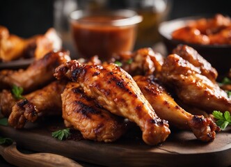 Grilled chicken wings with barbecue glaze