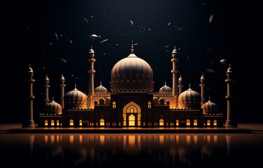 Luxury golden Islamic mosque night view for ramadan kareem background image