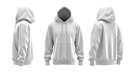 White front and back view tee hoodie set isolated on white background