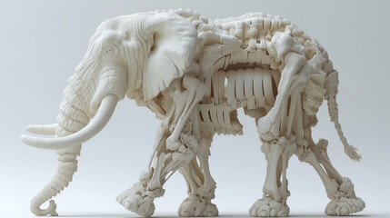 Detailed elephant sculpture with exposed skeletal structure.