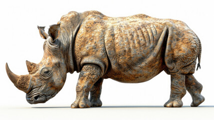 Obraz premium A highly detailed rhinoceros sculpture on an isolated background.