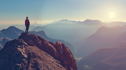 businessman standing on top of the mountain