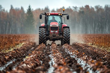 tractor in a crop field
