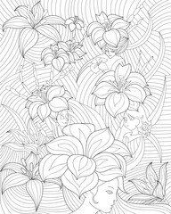 Fairies and flowers coloring page of a child