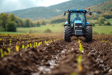 tractor in a crop field
