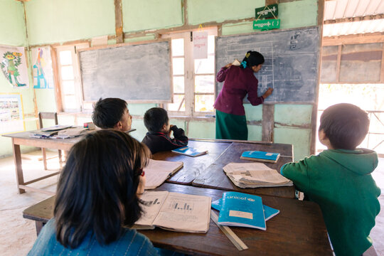 Children in the classroom during a lesson at local school, Kempetlet, Myanmar