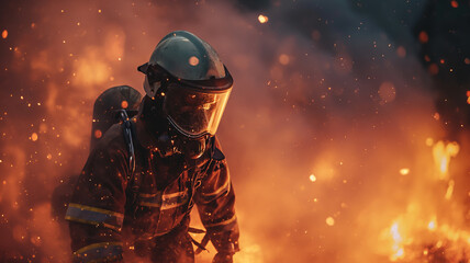 Fototapeta premium a firefighter fighting a fire