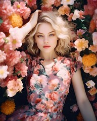 Blonde Woman Amidst Blossoms in the Sun