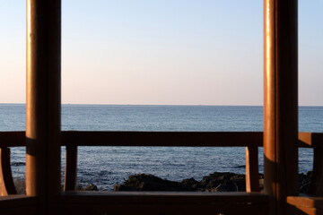 view of the sea from a pavilion