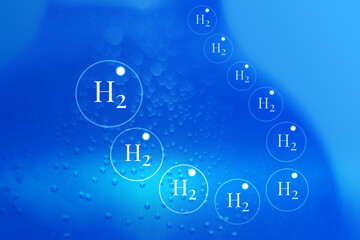 Illustratives Bild mit Wasserstoff-Bläschen vor blauem Hintergrund am 22.01.2024. Die visuelle...